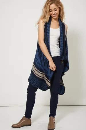 Sleeveless Waterfall Cardigan With Abstract Design