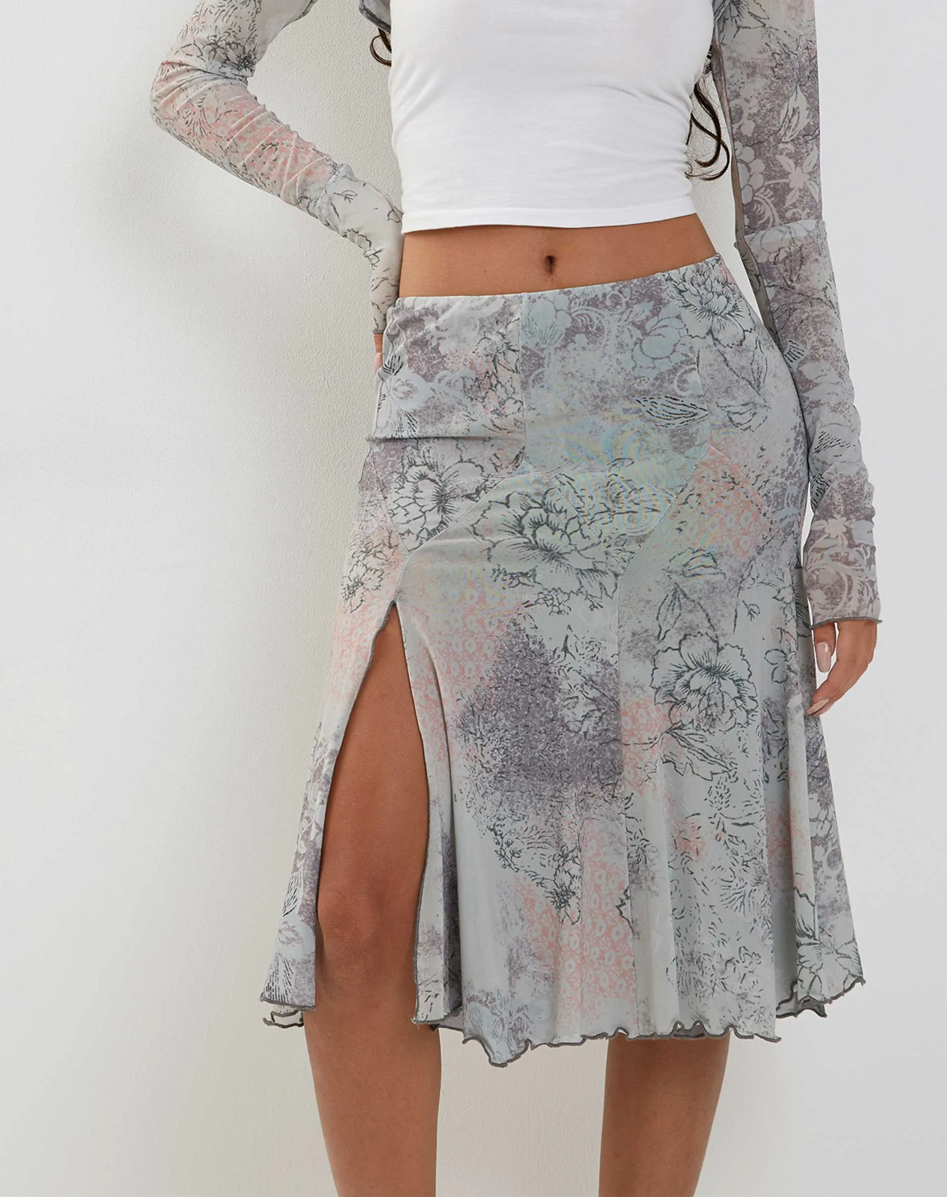 Sloane Midi Skirt in Pastel Floral Lace