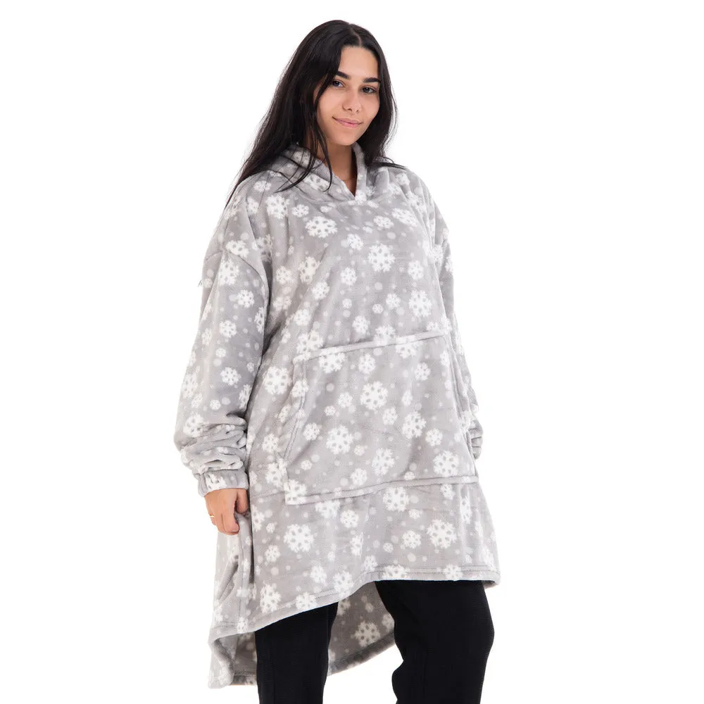 Snuggs Blanket Hoodie Grey Snowflakes