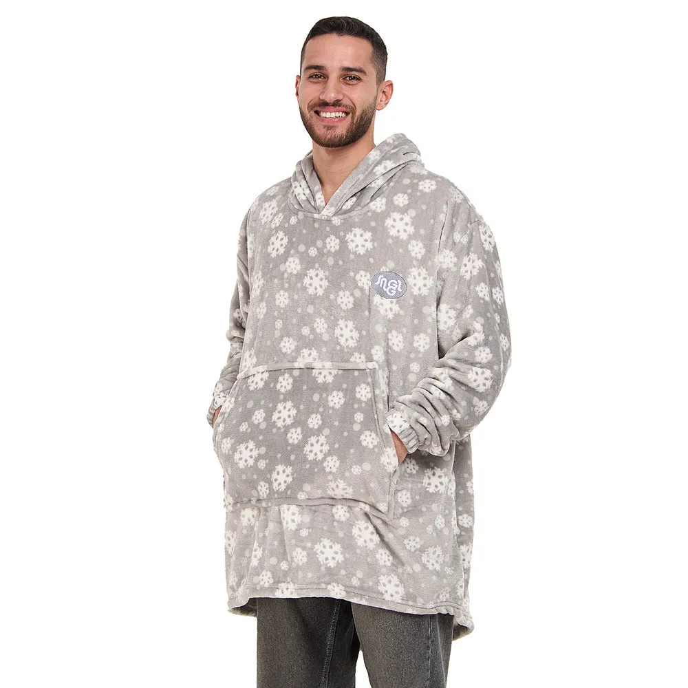 Snuggs Blanket Hoodie Grey Snowflakes