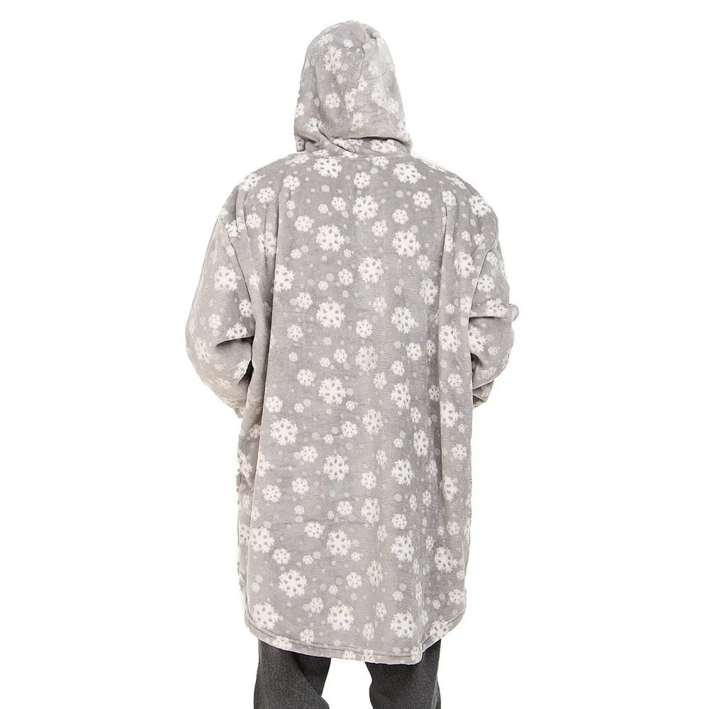 Snuggs Blanket Hoodie Grey Snowflakes