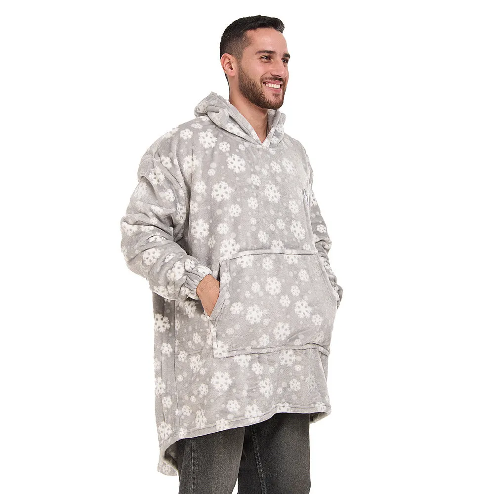 Snuggs Blanket Hoodie Grey Snowflakes