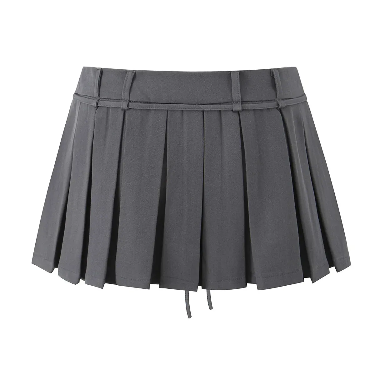 Solid Pleated Drawstring Charming Low Waist Mini Skirt