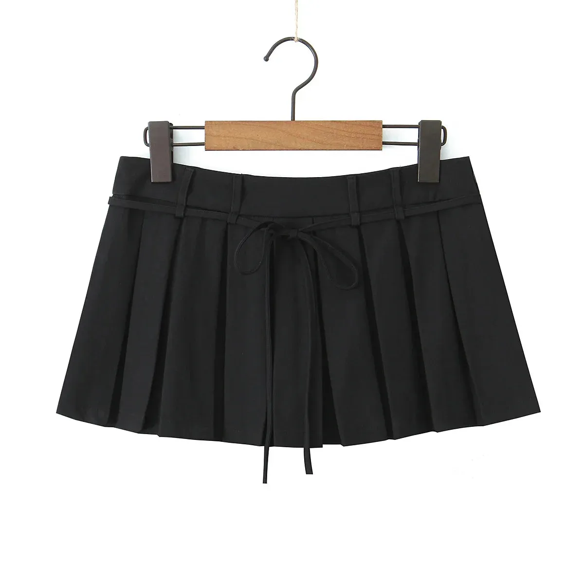 Solid Pleated Drawstring Charming Low Waist Mini Skirt