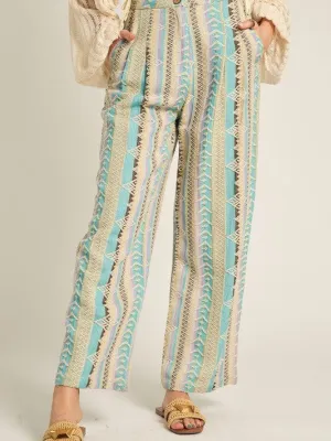 Step into Sunshine Embroidered Pants with Wooden Button