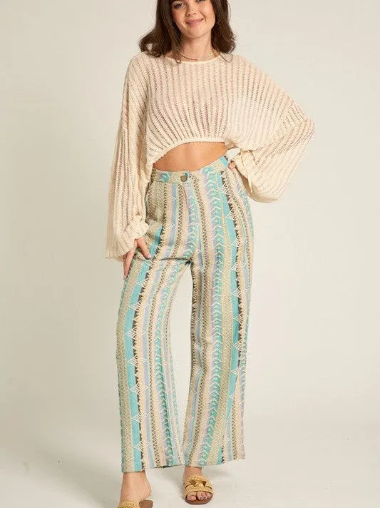 Step into Sunshine Embroidered Pants with Wooden Button