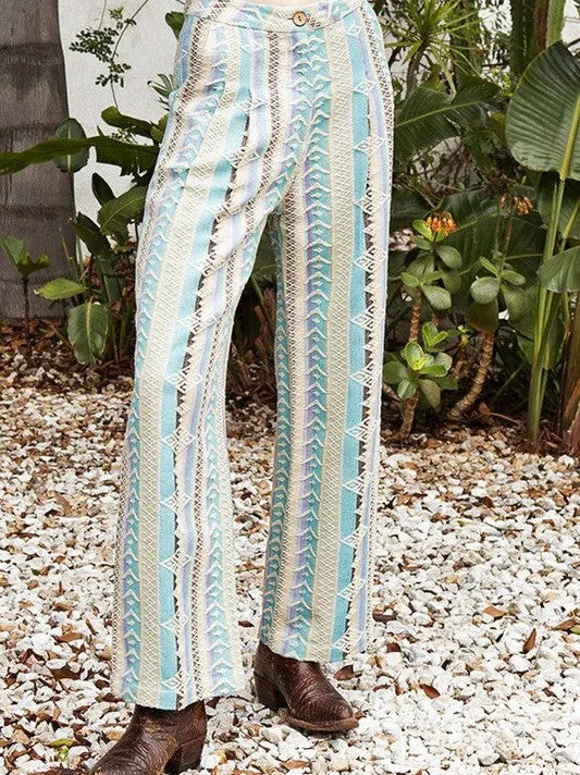 Step into Sunshine Embroidered Pants with Wooden Button