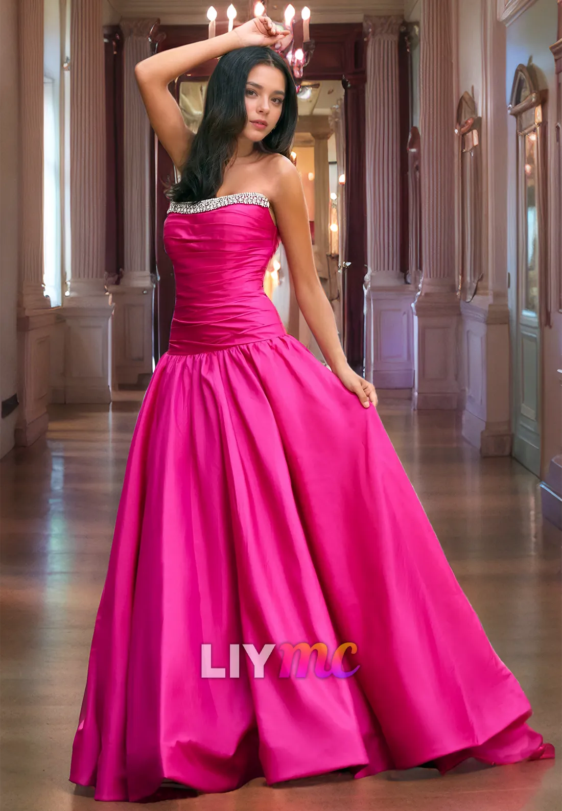 Strapless Sleeveless Pleated A-Line Prom Dress