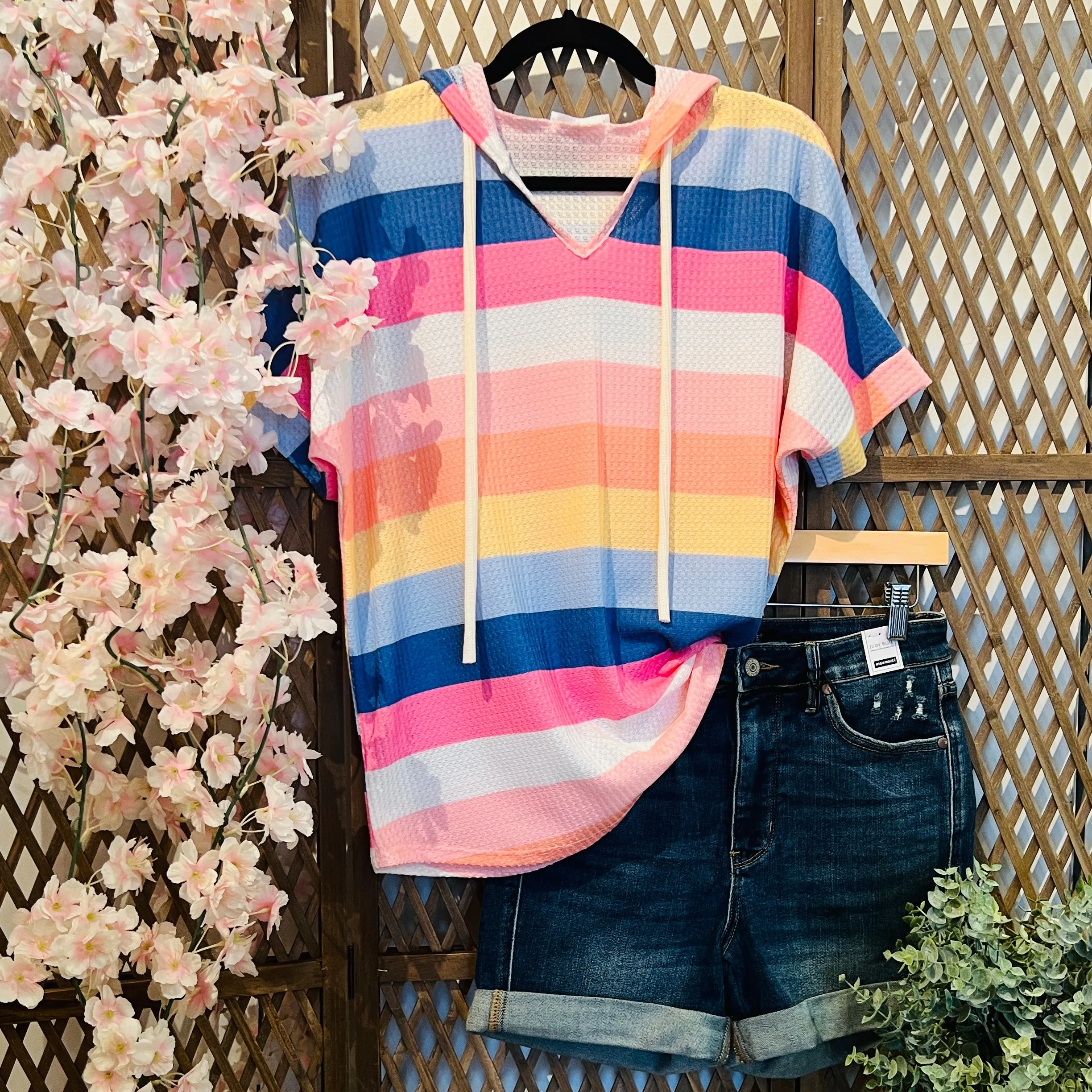 Striped Short Sleeve Hoodie