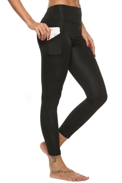 Superb Spandex High Waist Yoga Style Pocket Fitness Pants