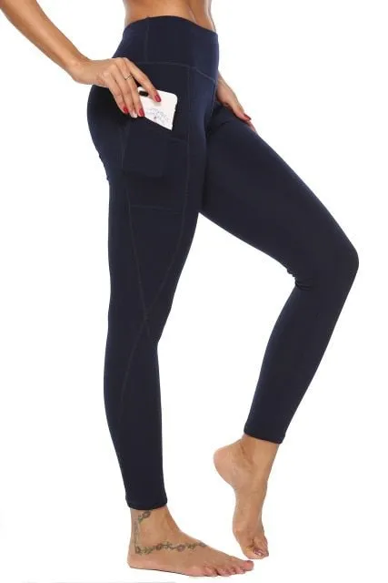 Superb Spandex High Waist Yoga Style Pocket Fitness Pants