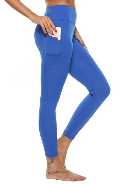 Superb Spandex High Waist Yoga Style Pocket Fitness Pants