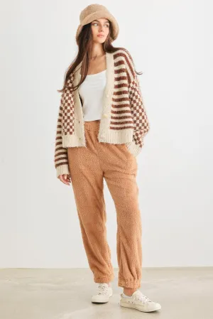 Tan Fuzzy Knit Two Pocket High Waist Pants