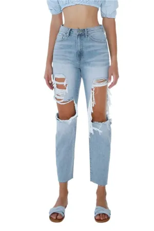 TEEK - Light Wash Ripped Raw Hem Boyfriend Jeans