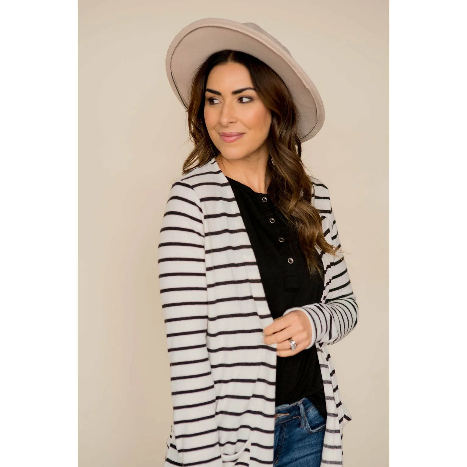 Thin Striped Tunic Cardigan