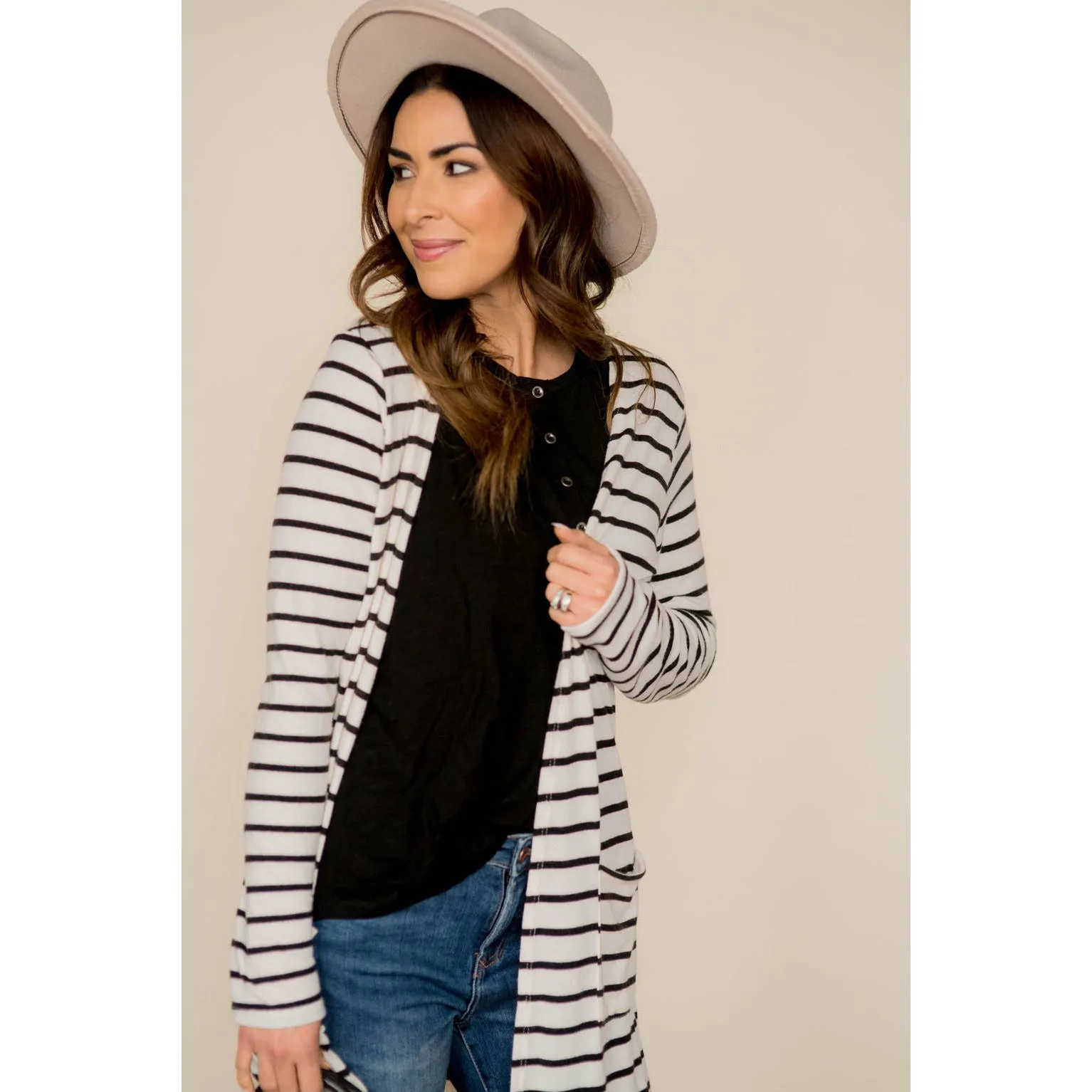 Thin Striped Tunic Cardigan