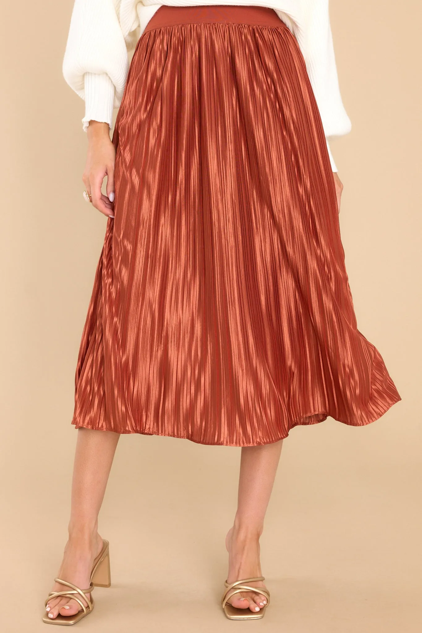 Try And Try Again Golden Orange Pleated Midi Skirt