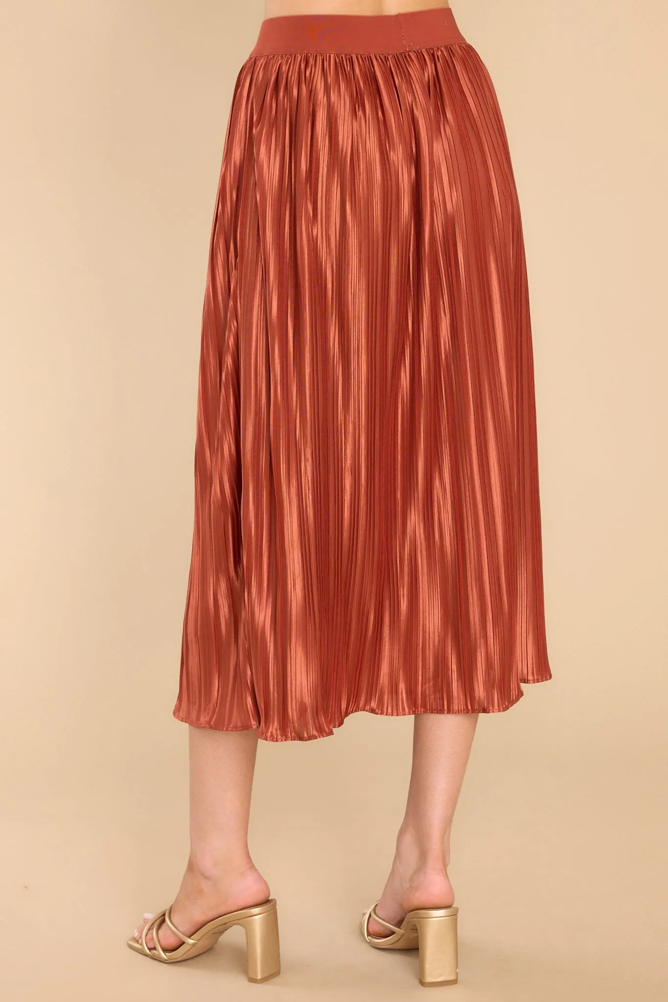 Try And Try Again Golden Orange Pleated Midi Skirt