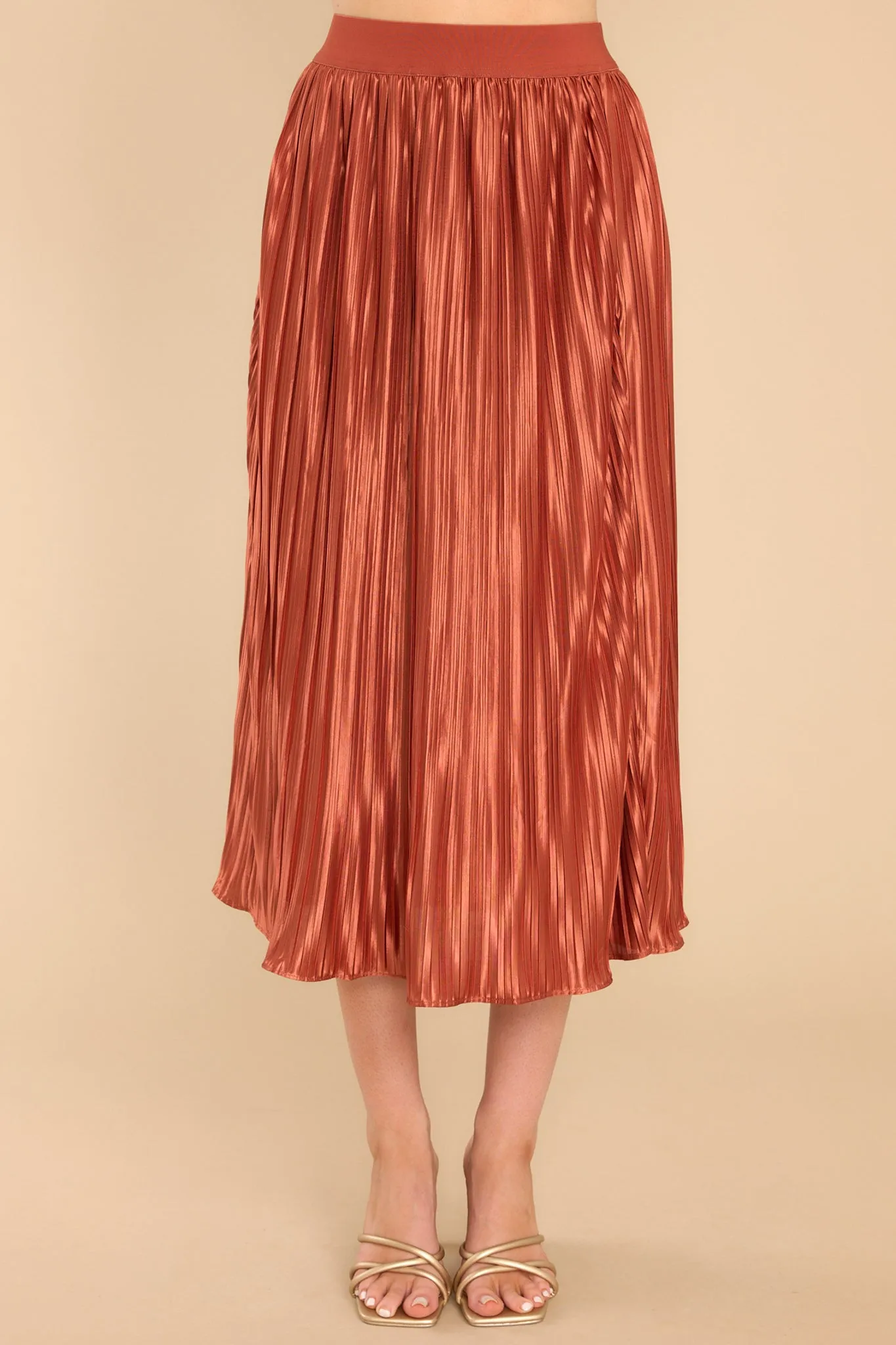 Try And Try Again Golden Orange Pleated Midi Skirt