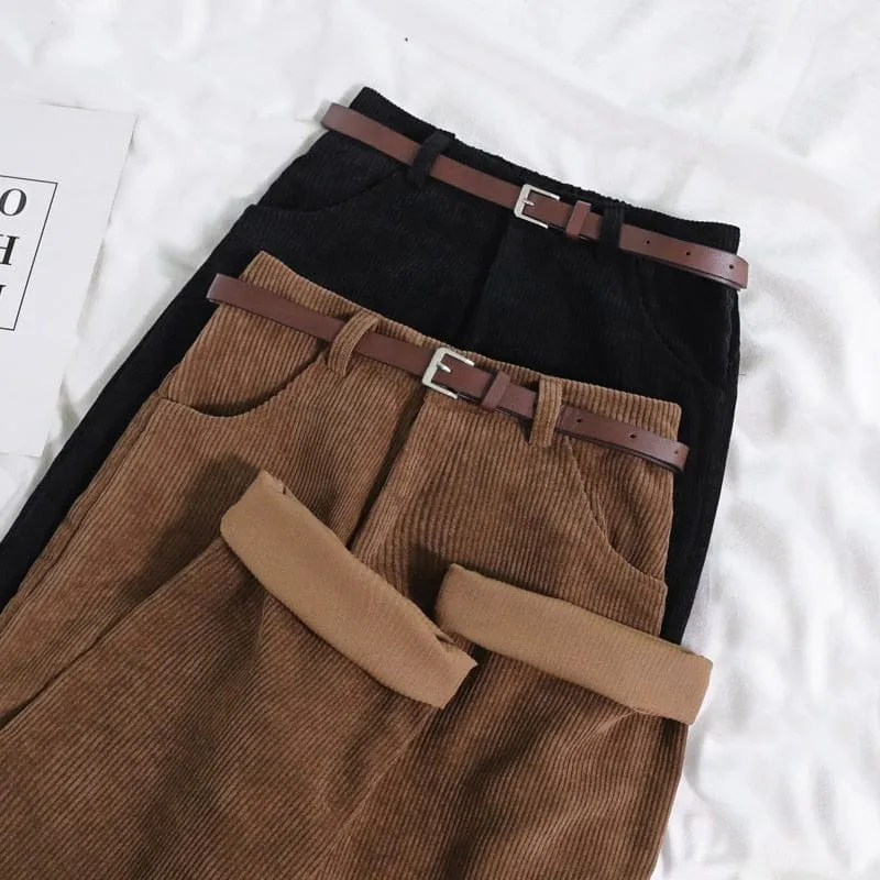 Ulzzang Corduroy High Waist Pants