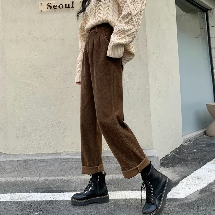 Ulzzang Corduroy High Waist Pants