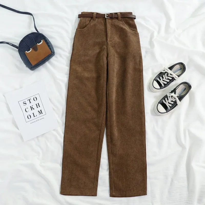 Ulzzang Corduroy High Waist Pants