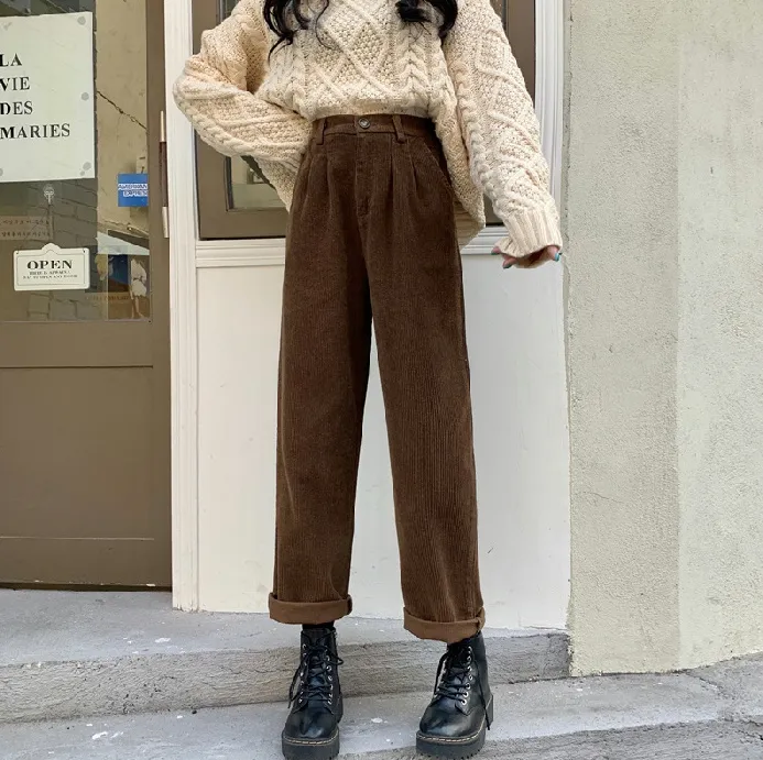 Ulzzang Corduroy High Waist Pants