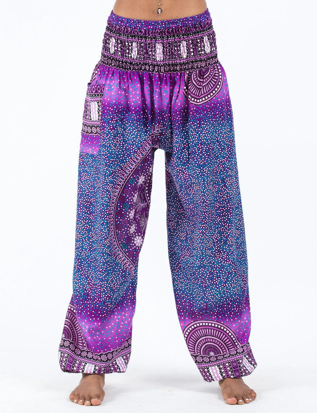 Unisex Tribal Chakras Harem Pants in Purple