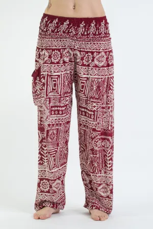 Unisex Tribal Prints Harem Pants in Red