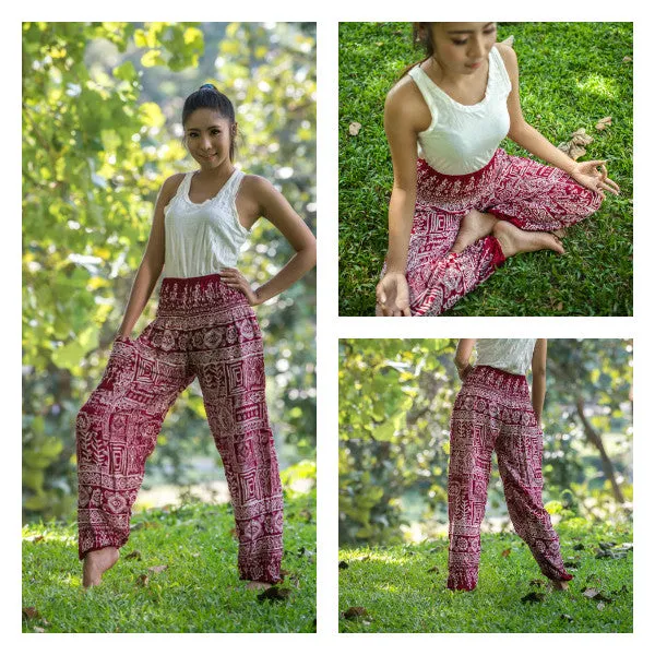 Unisex Tribal Prints Harem Pants in Red