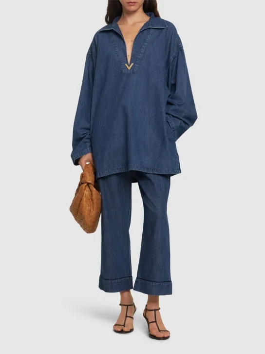 Valentino   V logo denim chambray kaftan shirt 