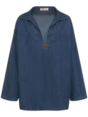 Valentino   V logo denim chambray kaftan shirt 