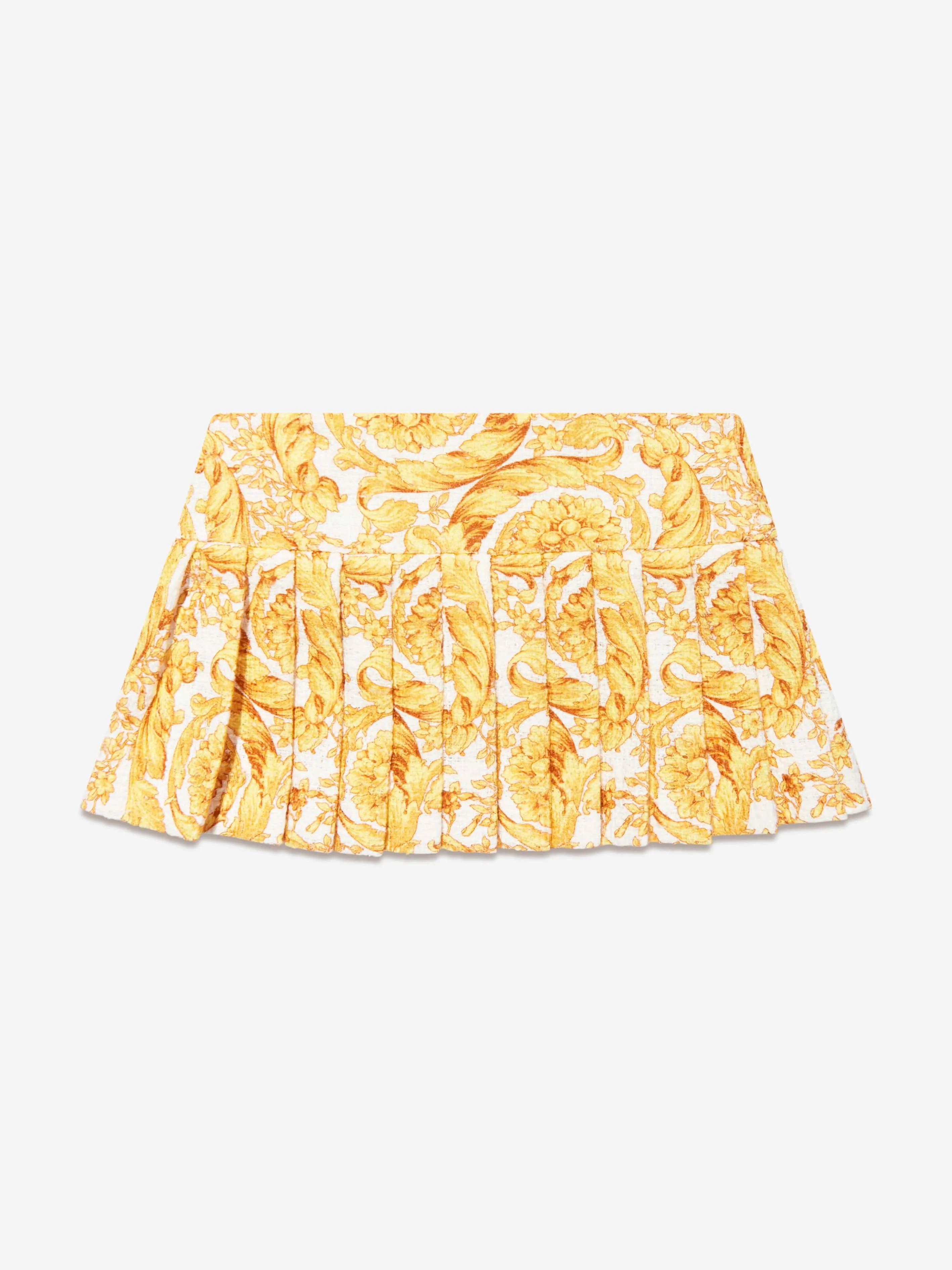 Versace Girls Barocco Pleated Skirt in Gold