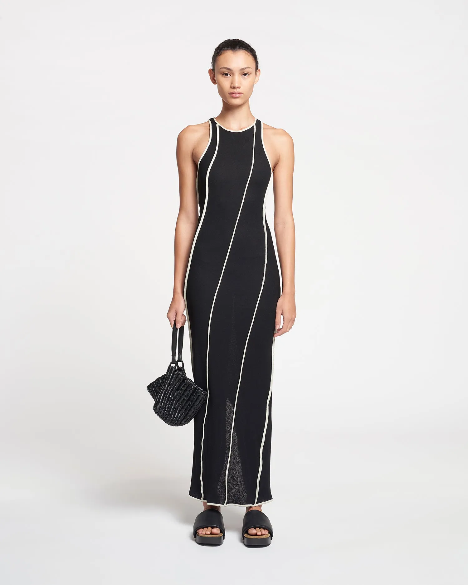 Wanda - Patchwork Mesh-Jersey Midi Dress - Black/White wax