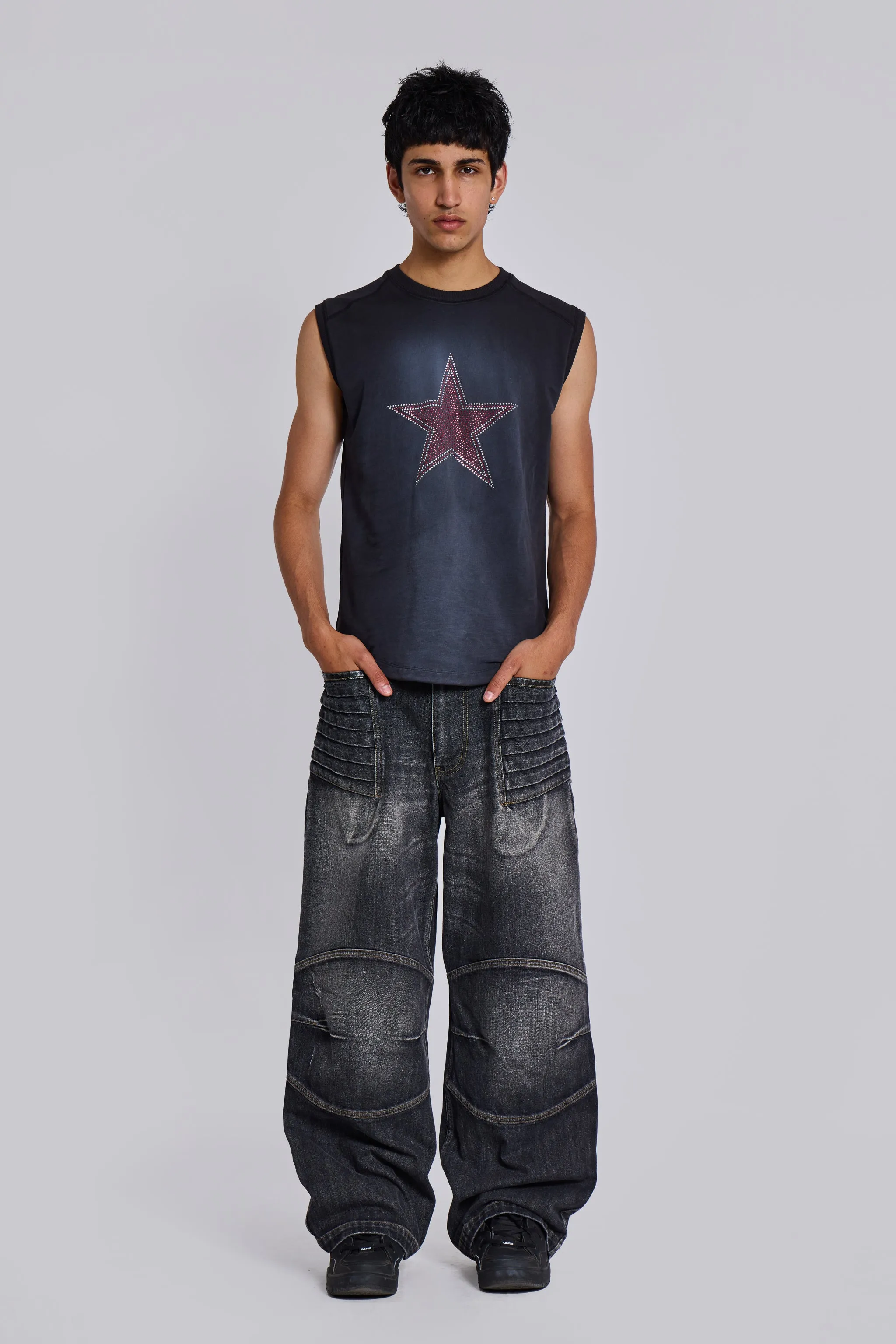 Washed Black Crash Biker Colossus Jeans