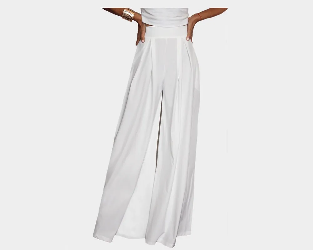 Wide Leg White Trouser Pants - The Hamptons