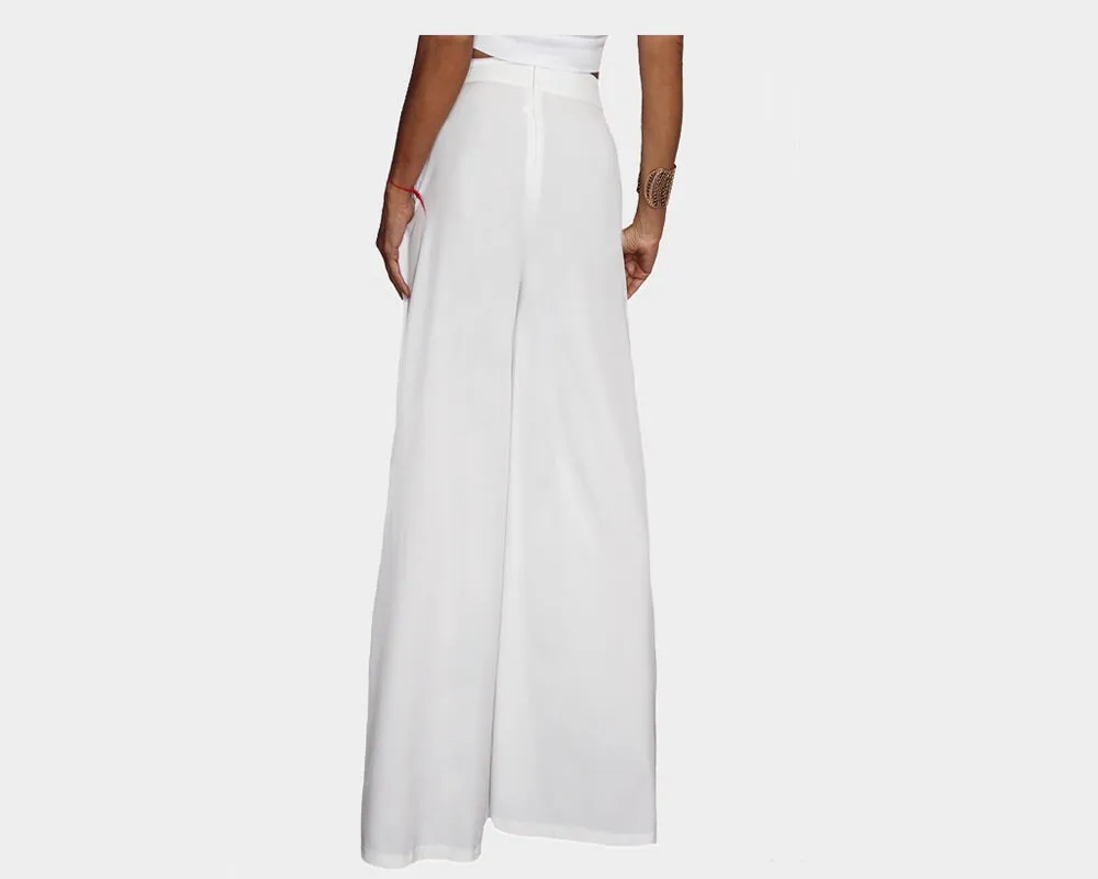 Wide Leg White Trouser Pants - The Hamptons