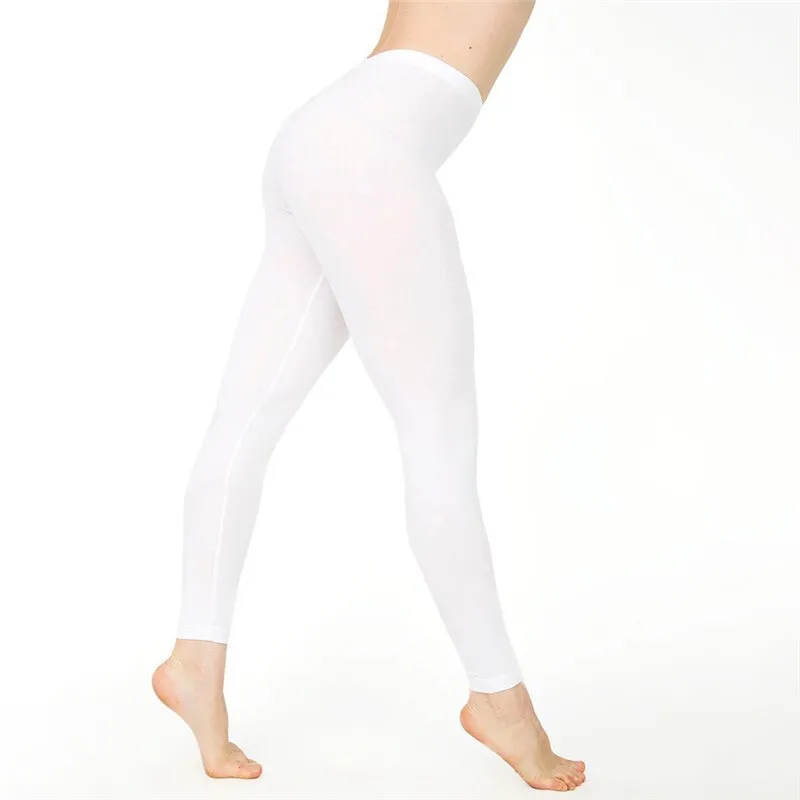 Wjczt Women Cotton Leggings Casual Sport Fitness Leggings White Black Grey Solid Color Skinny Stretchy Pants