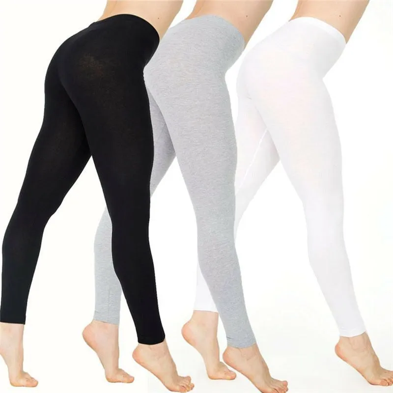 Wjczt Women Cotton Leggings Casual Sport Fitness Leggings White Black Grey Solid Color Skinny Stretchy Pants