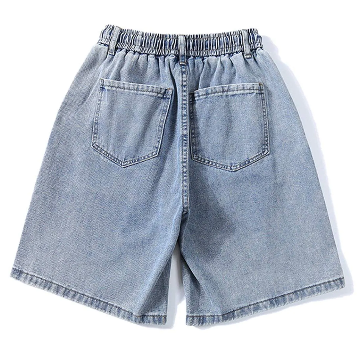 WLS Solid Color Lanyard Retro Denim Shorts