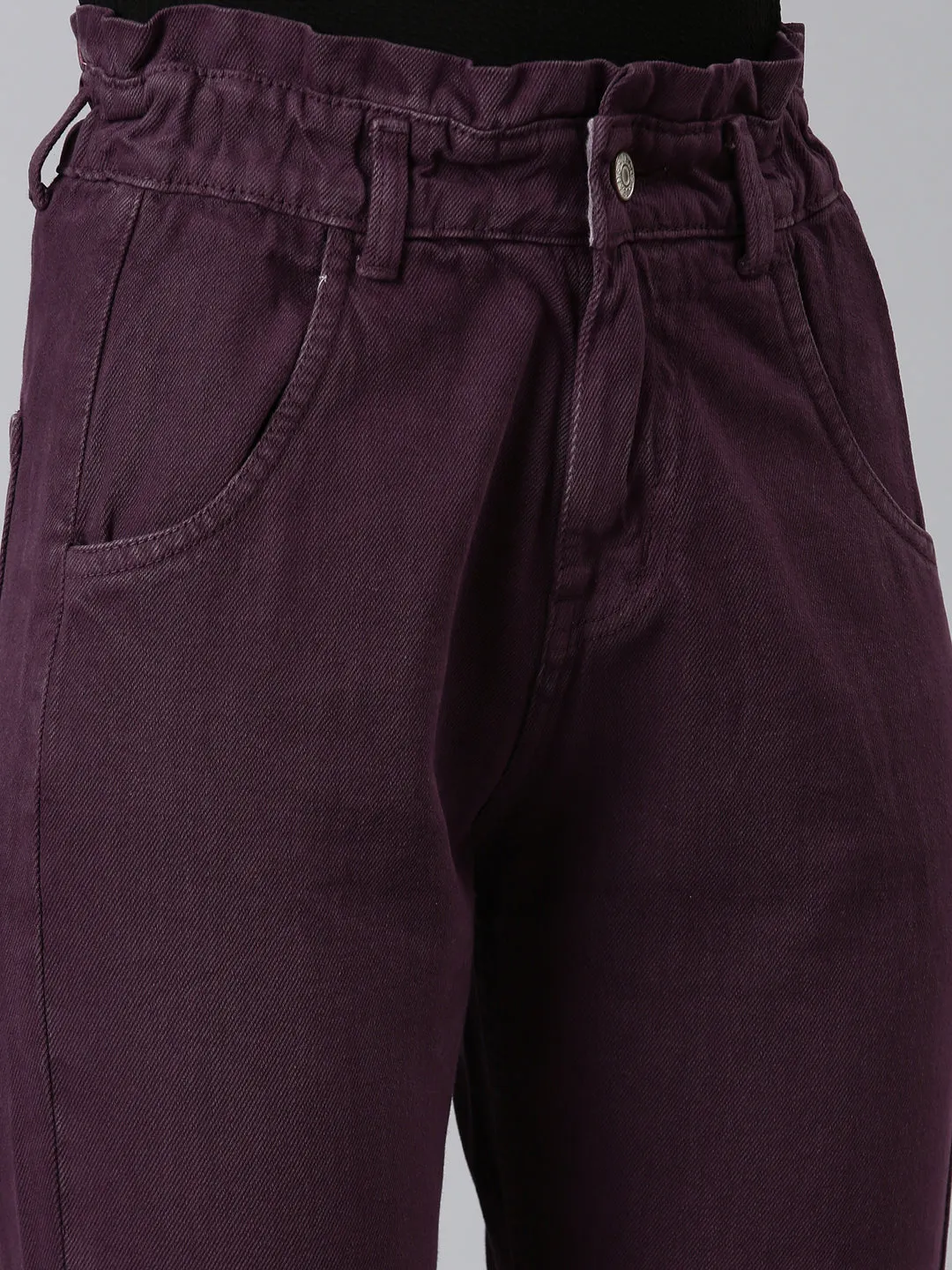 Women Purple Solid Regular Fit Denim Jeans