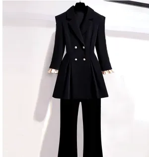 Women's 2 Pc Pants Suit - Women's Double-breasted Waist Coat High Waist Tunic Pants 2 Pc Pants Suit