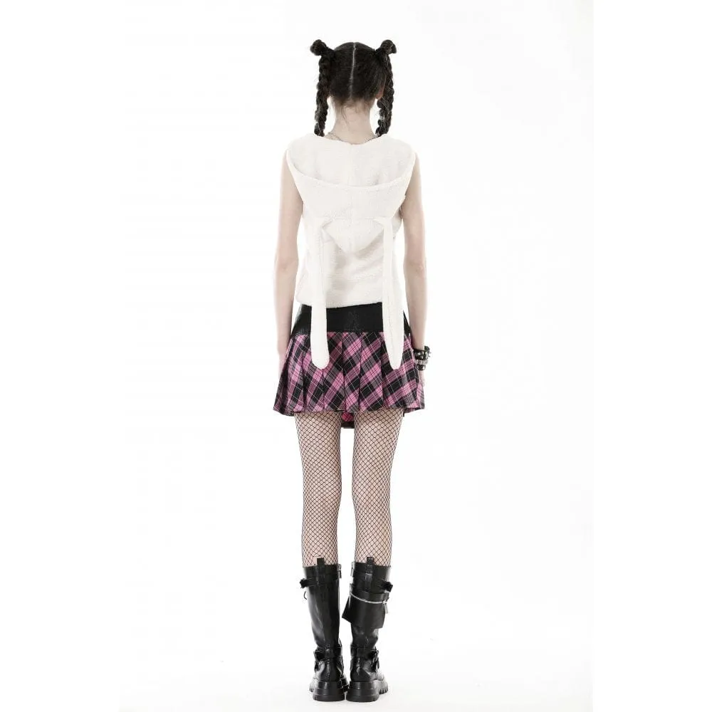 Women's Grunge Faux Leather Splice Plaid Pleated Skirt