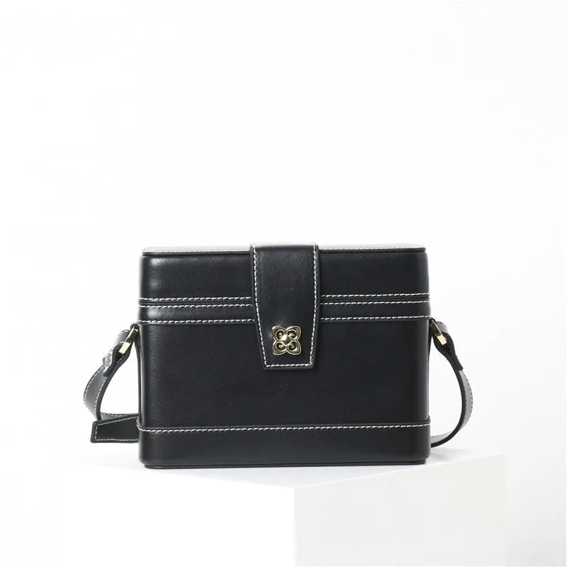 Womens Leather Box Top Handle Bag