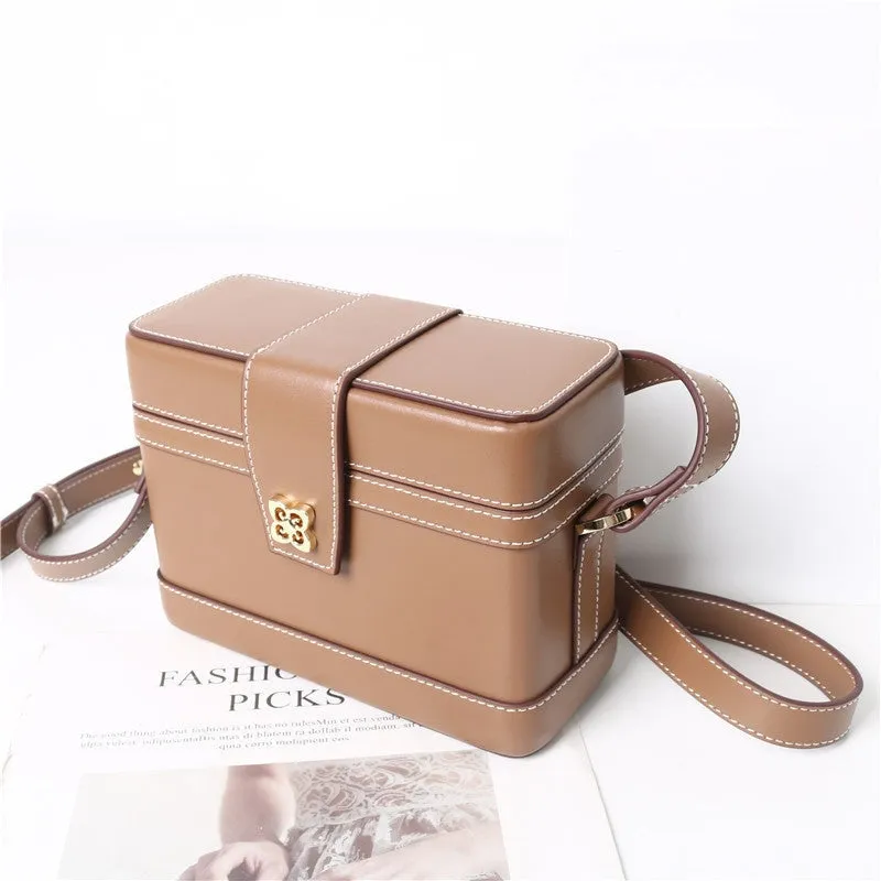 Womens Leather Box Top Handle Bag