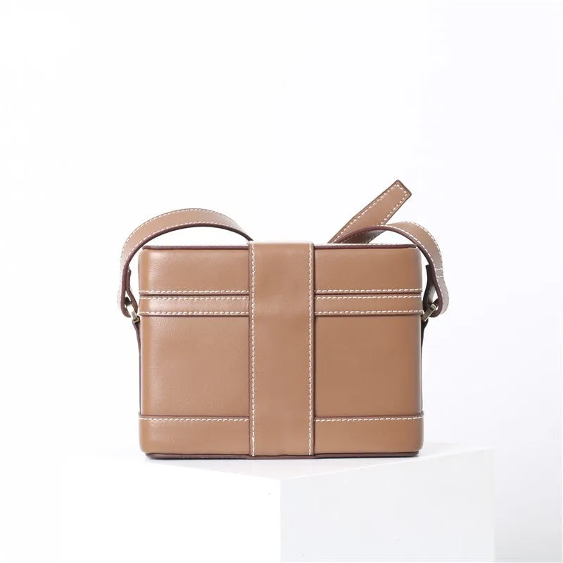 Womens Leather Box Top Handle Bag