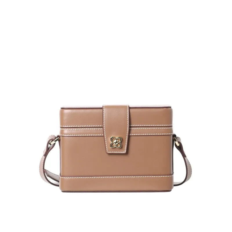 Womens Leather Box Top Handle Bag