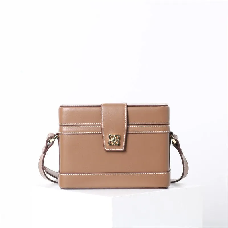 Womens Leather Box Top Handle Bag