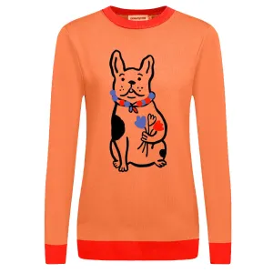 Women's orange French bulldog sweater