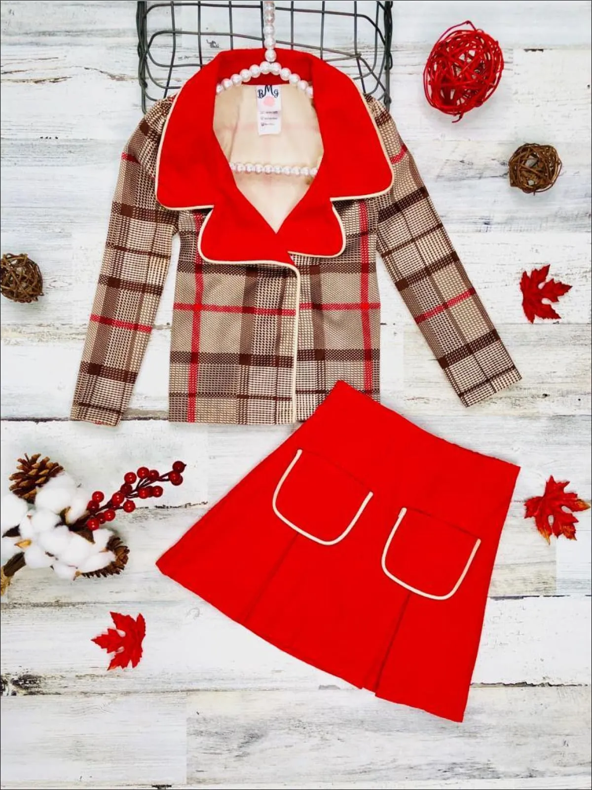 Wrap Me In Plaid Blazer and Pleated Pocket Skirt Set